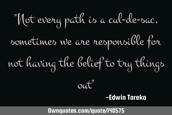 "Not every path is a cul-de-sac, sometimes we are responsible for not having the belief to try
