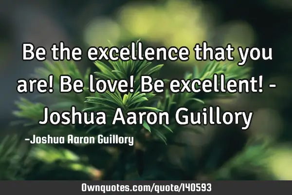 Be the excellence that you are! Be love! Be excellent! - Joshua Aaron G