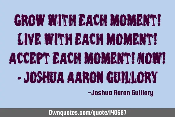 Grow with each moment! Live with each moment! Accept each moment! Now! - Joshua Aaron G