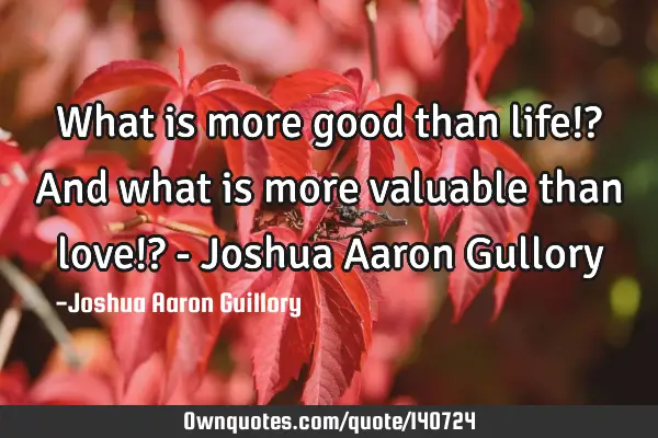 What is more good than life!? And what is more valuable than love!? - Joshua Aaron G