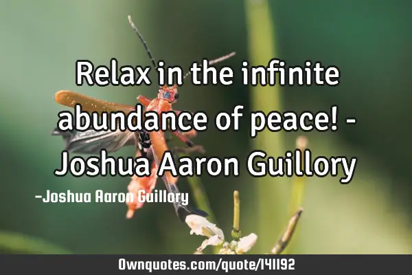 Relax in the infinite abundance of peace! - Joshua Aaron G