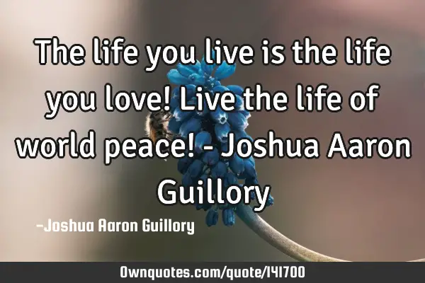 The life you live is the life you love! Live the life of world peace! - Joshua Aaron G