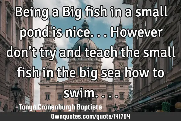 Being a Big fish in a small pond is nice... However don’t try and teach the small fish in the big