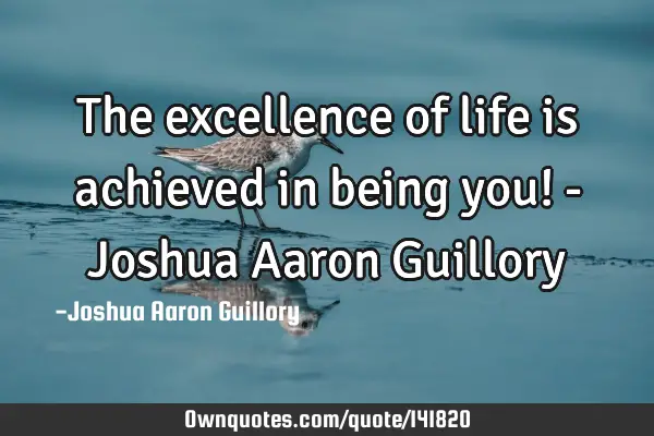 The excellence of life is achieved in being you! - Joshua Aaron G