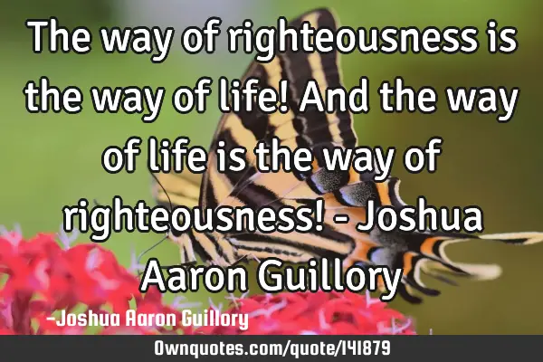 The way of righteousness is the way of life! And the way of life is the way of righteousness! - J