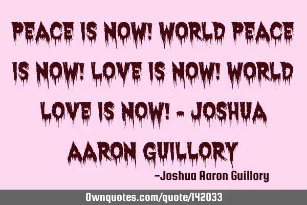 Peace is now! World peace is now! Love is now! World love is now! - Joshua Aaron G