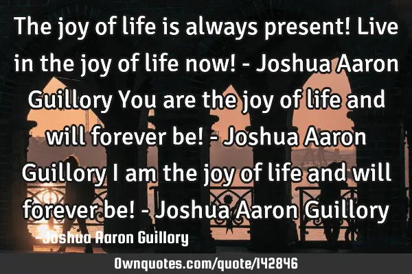The joy of life is always present! Live in the joy of life now! - Joshua Aaron Guillory You are the