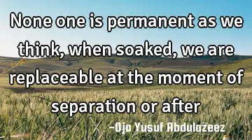 None one is permanent as we think, when soaked, we are replaceable at the moment of separation or