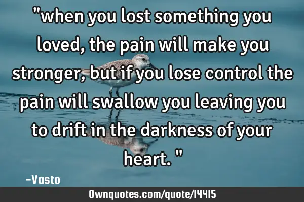 "when you lost something you loved, the pain will make you stronger, but if you lose control the