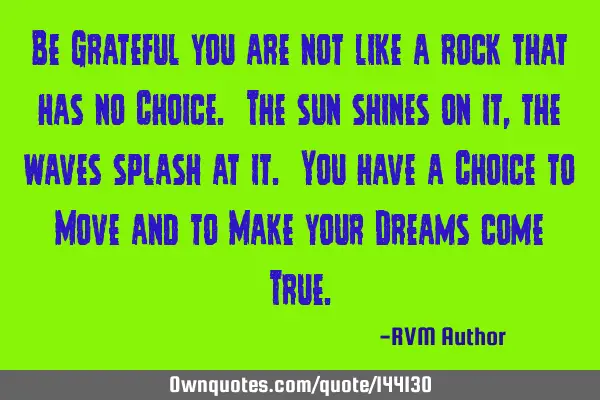 Be Grateful you are not like a rock that has no Choice. The sun shines on it, the waves splash at