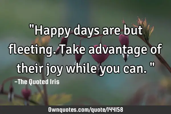 "Happy days are but fleeting. Take advantage of their joy while you can."