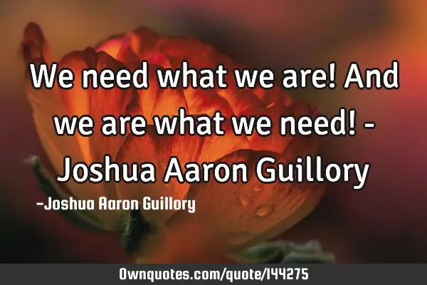 We need what we are! And we are what we need! - Joshua Aaron G
