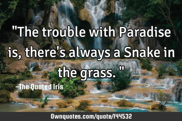 "The trouble with Paradise is, there