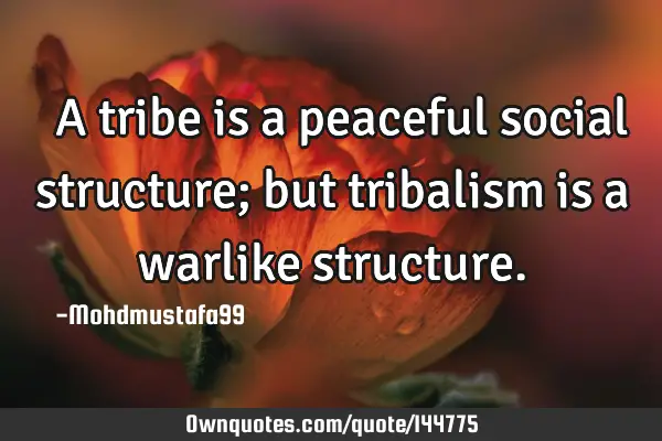  A tribe is a peaceful social structure; but tribalism is a warlike