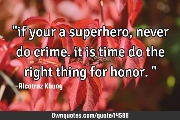 "if your a superhero, never do crime. it is time do the right thing for honor."