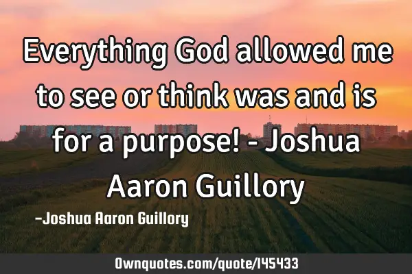 Everything God allowed me to see or think was and is for a purpose! - Joshua Aaron G