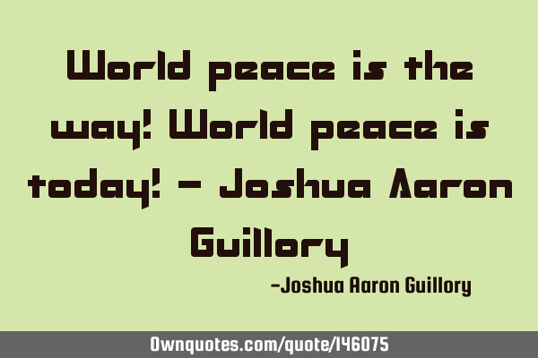 World peace is the way! World peace is today! - Joshua Aaron G