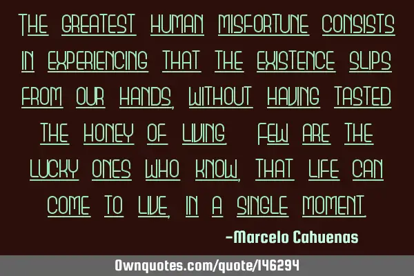 The greatest human misfortune consists in experiencing that the existence slips from our hands,