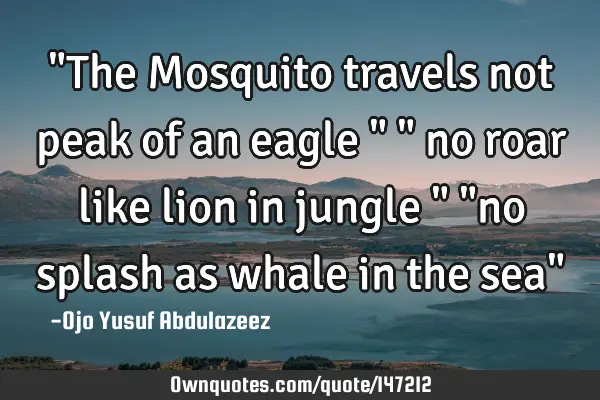 "The Mosquito travels not peak of an eagle " " no roar like lion in jungle " "no splash as whale in