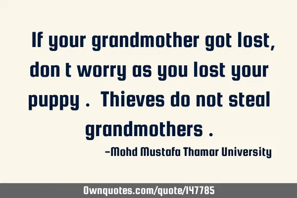 • If your grandmother got lost, don’t worry as you lost your puppy . Thieves do not steal