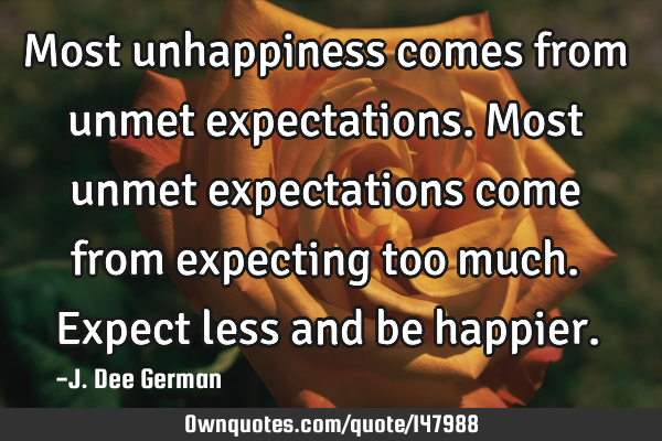 Most unhappiness comes from unmet expectations. Most unmet expectations come from expecting too