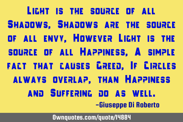 Light is the source of all Shadows, Shadows are the source of all envy, However Light is the source