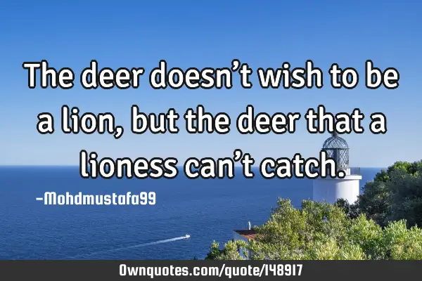 • The deer doesn’t wish to be a lion, but the deer that a lioness can’t