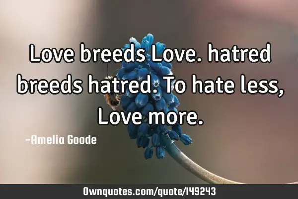 Love breeds Love. hatred breeds hatred. To hate less, Love
