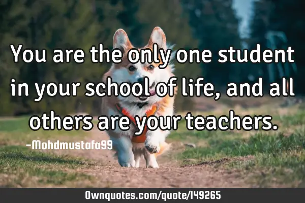 • You are the only one student in your school of life, and all others are your