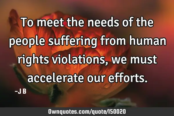 To meet the needs of the people suffering from human rights violations, we must accelerate our