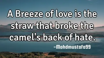 A Breeze of love is the straw that broke the camel's back of hate.