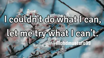 I couldn't do what I can , let me try what I can't.