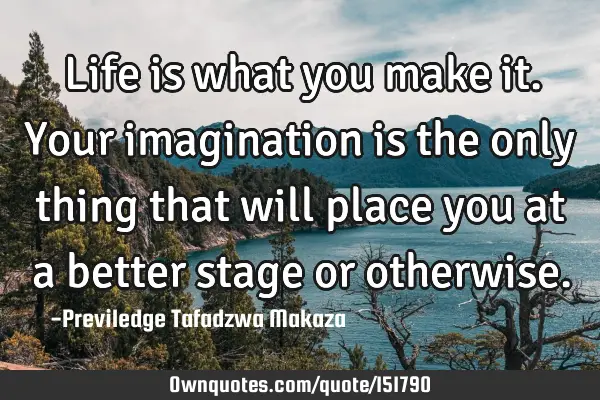 Life is what you make it. Your imagination is the only thing that will place you at a better stage