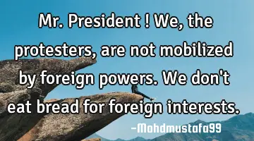 Mr. President ! We, the protesters, are not mobilized by foreign powers. We don't eat bread for