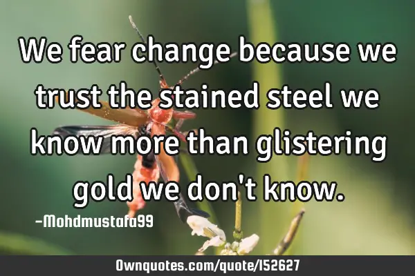 We fear change because we trust the stained steel we know more than glistering gold we don