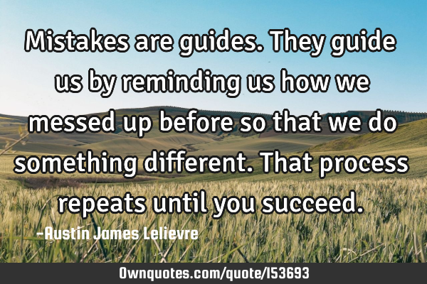 Mistakes are guides. They guide us by reminding us how we messed up before so that we do something