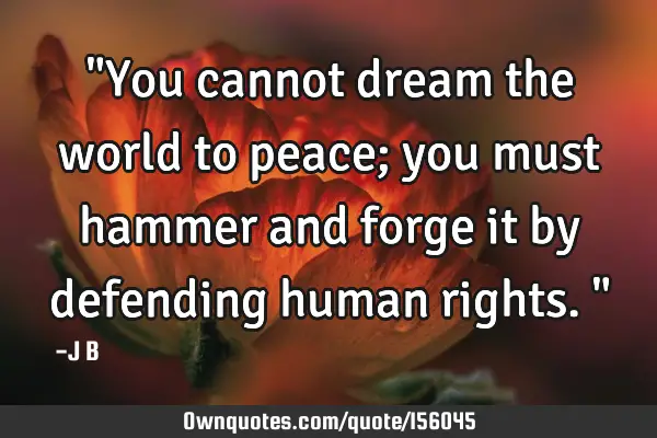 "You cannot dream the world to peace; you must hammer and forge it by defending human rights."