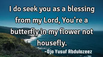 I do seek you as a blessing from my Lord,
You're a butterfly in my flower not housefly.