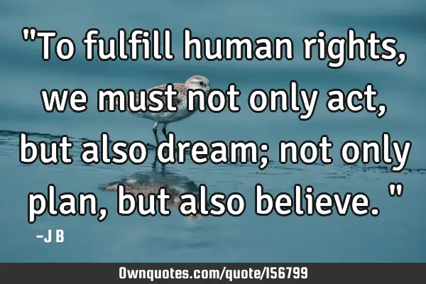 "To fulfill human rights, we must not only act, but also dream; not only plan, but also believe."