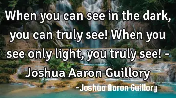 When you can see in the dark, you can truly see! When you see only light, you truly see! - Joshua A