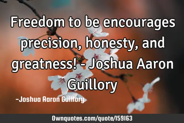 Freedom to be encourages precision, honesty, and greatness! - Joshua Aaron G
