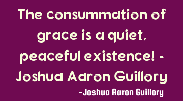The consummation of grace is a quiet, peaceful existence! - Joshua Aaron Guillory