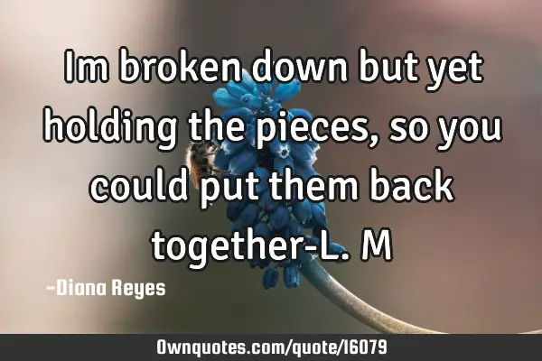Im broken down but yet holding the pieces ,so you could put them back together-L.M
