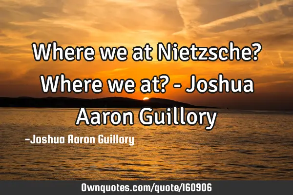 Where we at Nietzsche? Where we at? - Joshua Aaron G