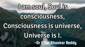 I am soul,
Soul is consciousness,
Consciousness is universe,
Universe is I.