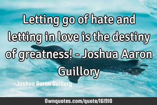 Letting go of hate and letting in love is the destiny of greatness! - Joshua Aaron G