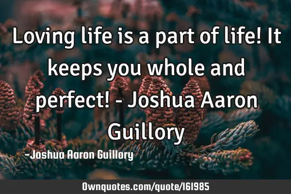 Loving life is a part of life! It keeps you whole and perfect! - Joshua Aaron G