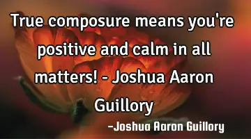 True composure means you're positive and calm in all matters! - Joshua Aaron Guillory