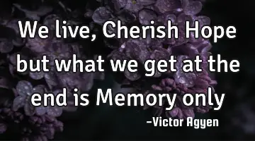 We live, Cherish Hope but what we get at the end is Memory