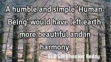 A humble and simple 'Human Being' would have left earth more beautiful and in harmony.